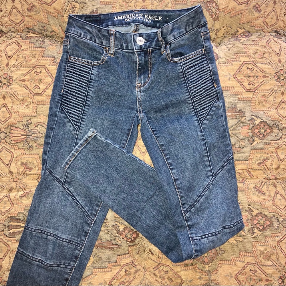 American Eagle Moto Skinny Jeans Jeggings Size 0 Mid-Rise EUC